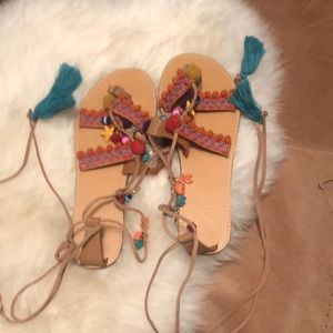 Ankle tie flat sandals